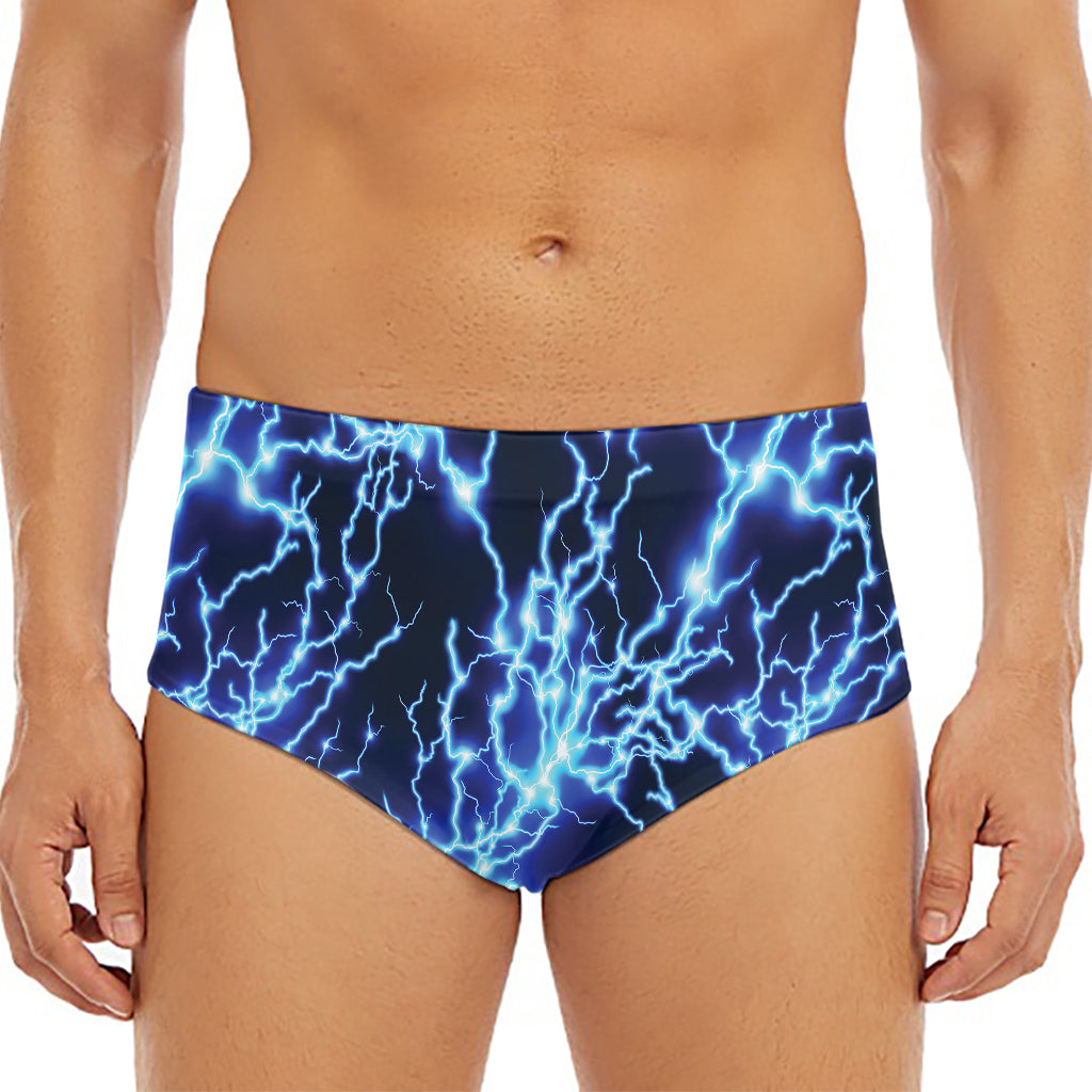 Blue Electric Lightning Print Men's Triangle Swim Briefs