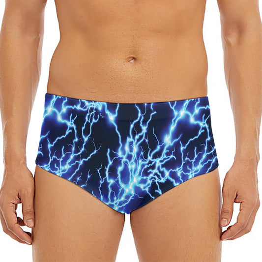 Blue Electric Lightning Print Men's Triangle Swim Briefs