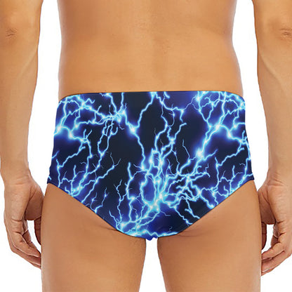 Blue Electric Lightning Print Men's Triangle Swim Briefs