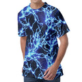Blue Electric Lightning Print Men's Velvet T-Shirt