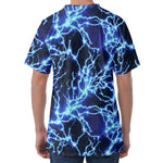 Blue Electric Lightning Print Men's Velvet T-Shirt