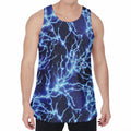 Blue Electric Lightning Print Men's Velvet Tank Top