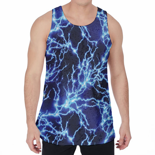 Blue Electric Lightning Print Men's Velvet Tank Top