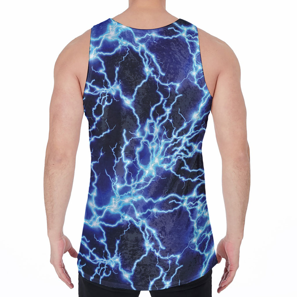 Blue Electric Lightning Print Men's Velvet Tank Top