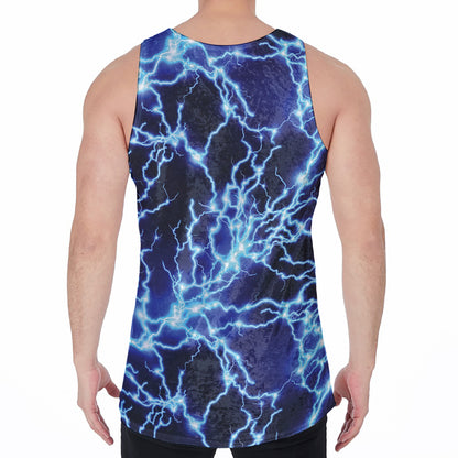 Blue Electric Lightning Print Men's Velvet Tank Top