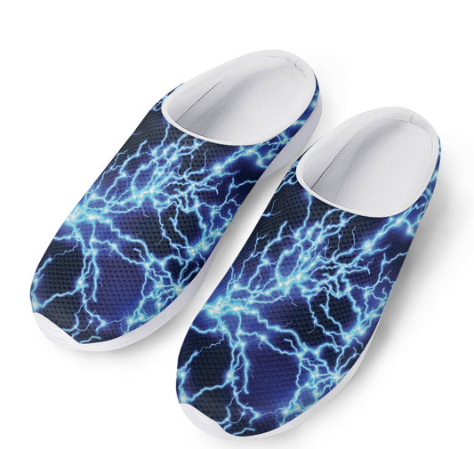 Blue Electric Lightning Print Mesh Casual Shoes