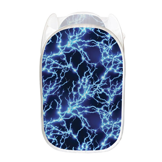 Blue Electric Lightning Print Mesh Laundry Hamper