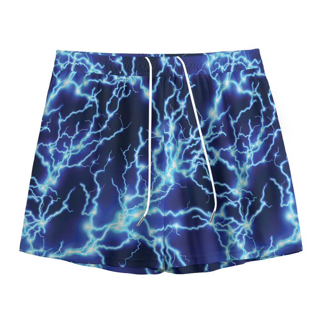 Blue Electric Lightning Print Mesh Shorts