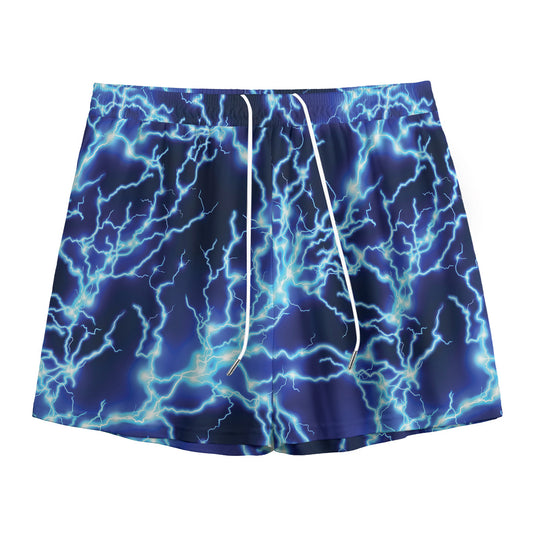 Blue Electric Lightning Print Mesh Shorts