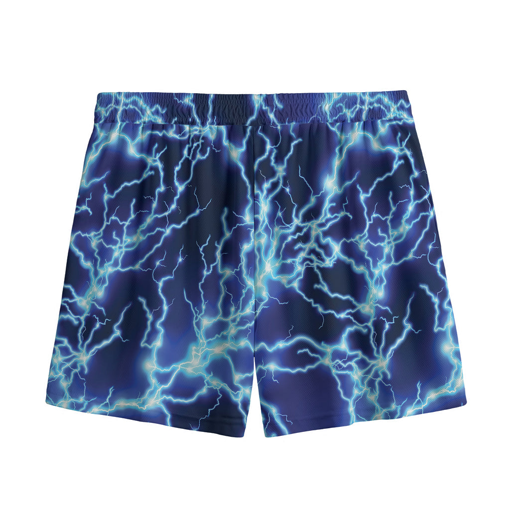 Blue Electric Lightning Print Mesh Shorts