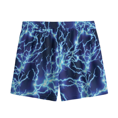 Blue Electric Lightning Print Mesh Shorts