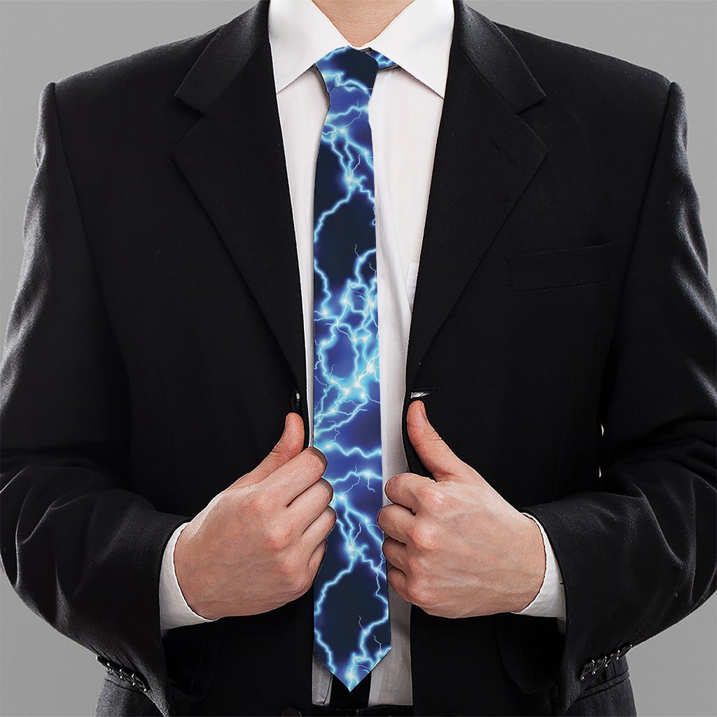 Blue Electric Lightning Print Necktie