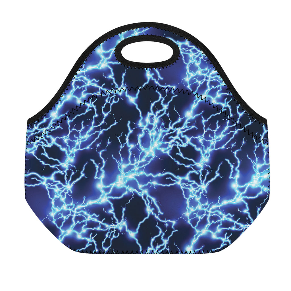 Blue Electric Lightning Print Neoprene Lunch Bag