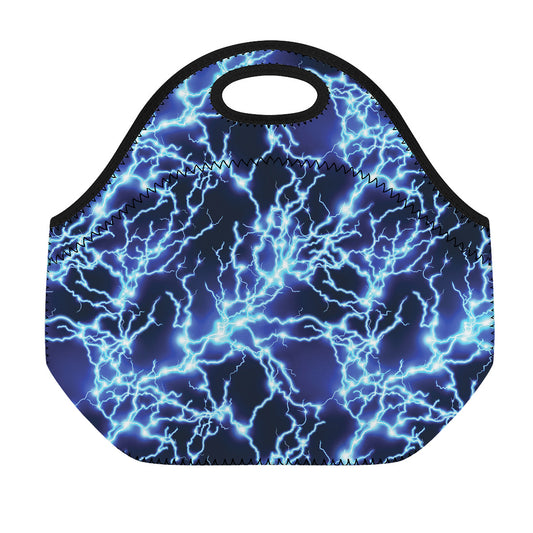 Blue Electric Lightning Print Neoprene Lunch Bag