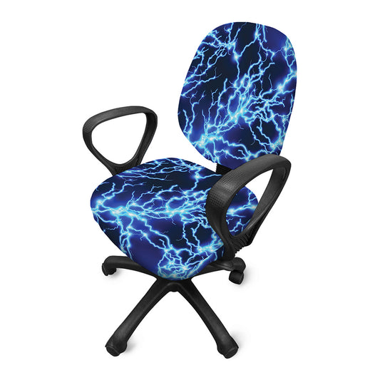 Blue Electric Lightning Print Office Chair Cover
