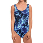 Blue Electric Lightning Print One Piece Swimsuit
