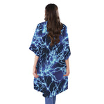 Blue Electric Lightning Print Open Front Beach Cover Up