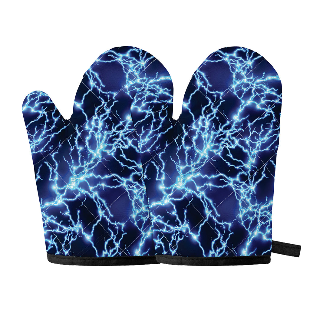 Blue Electric Lightning Print Oven Mitts