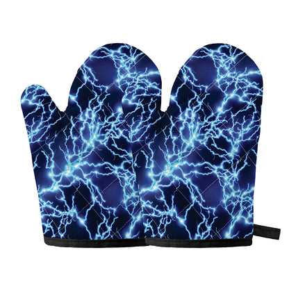 Blue Electric Lightning Print Oven Mitts