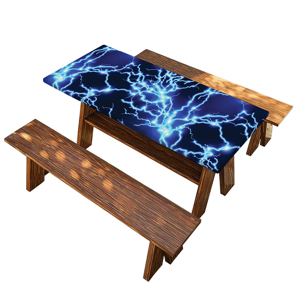 Blue Electric Lightning Print Picnic Table Cover