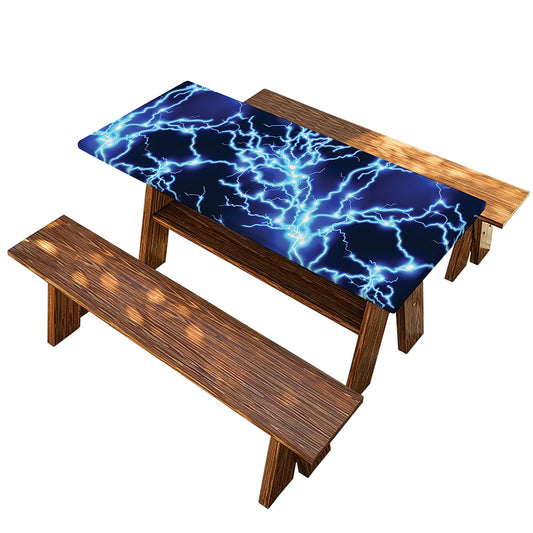 Blue Electric Lightning Print Picnic Table Cover
