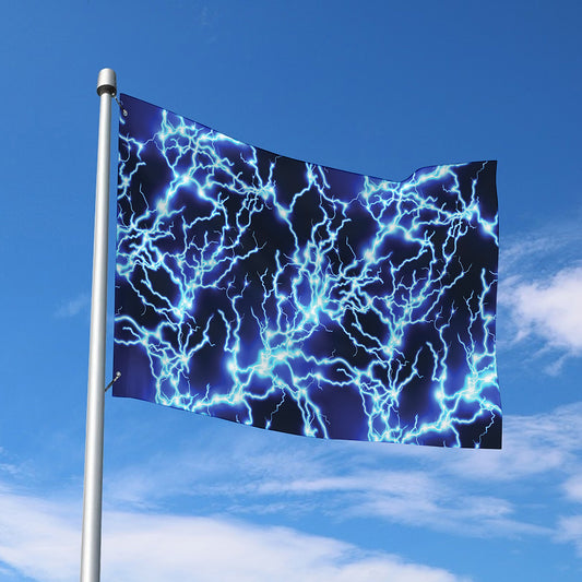 Blue Electric Lightning Print Polyester Flag
