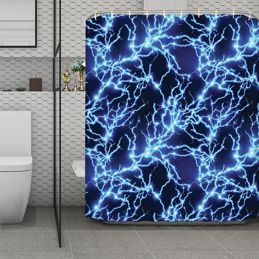 Blue Electric Lightning Print Polyester Shower Curtain