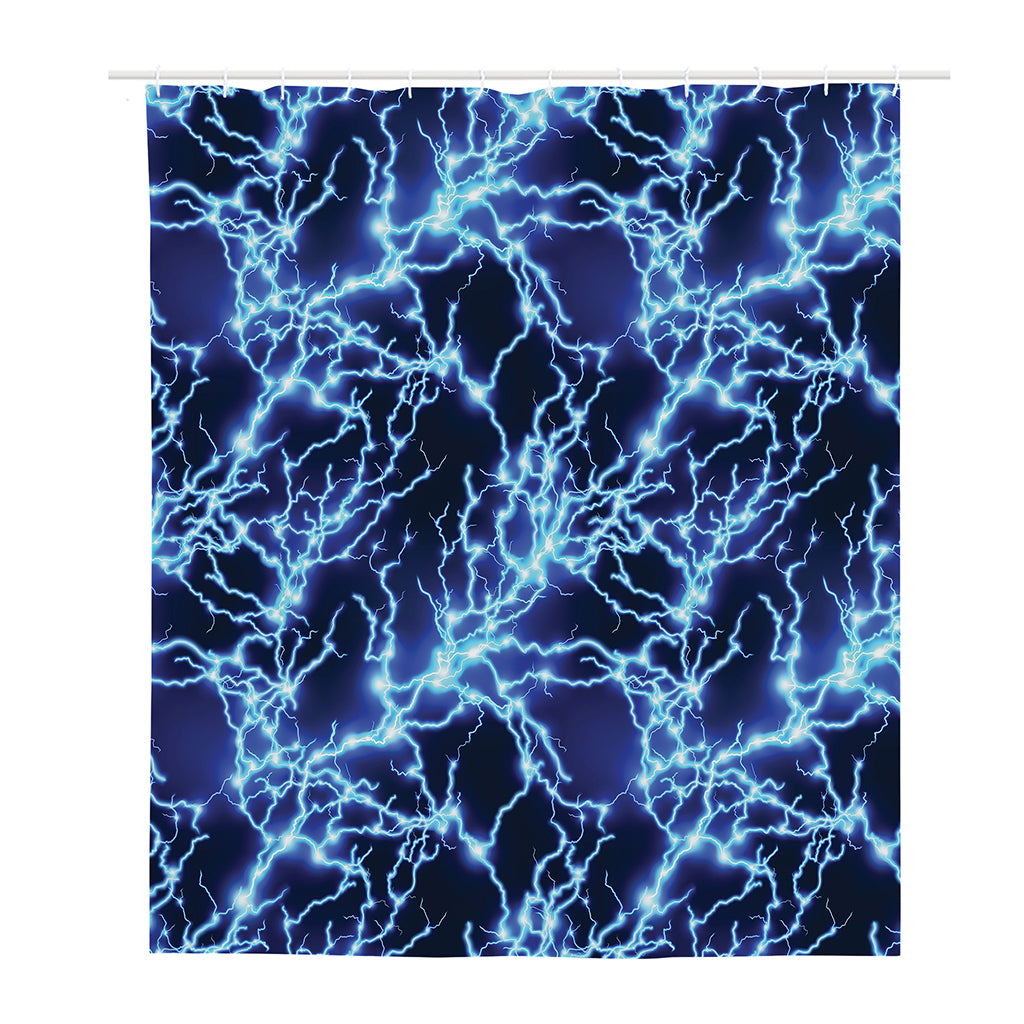 Blue Electric Lightning Print Polyester Shower Curtain