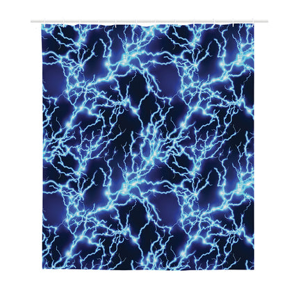 Blue Electric Lightning Print Polyester Shower Curtain