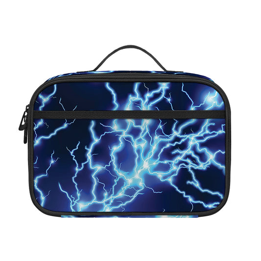 Blue Electric Lightning Print Portable Lunch Bag