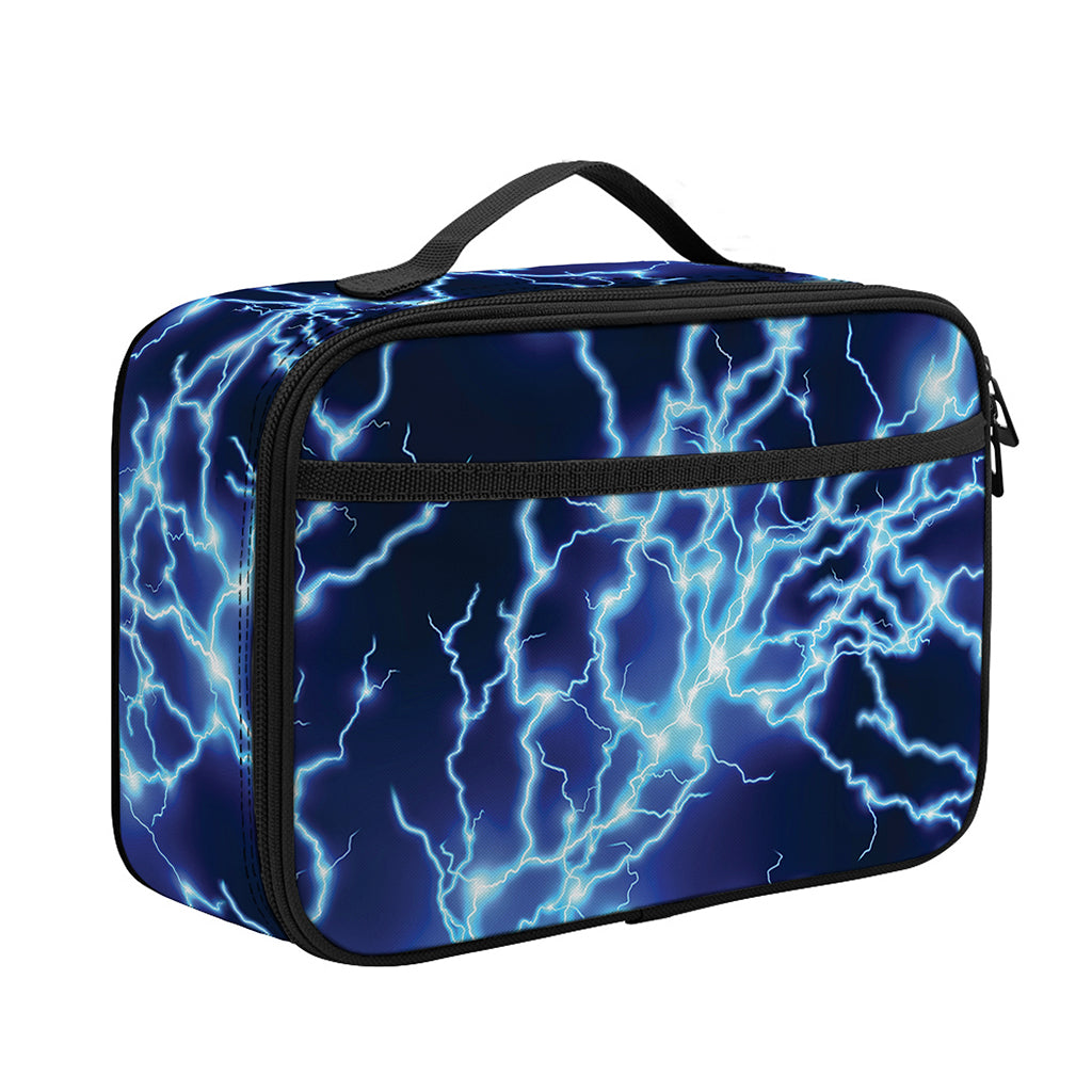 Blue Electric Lightning Print Portable Lunch Bag