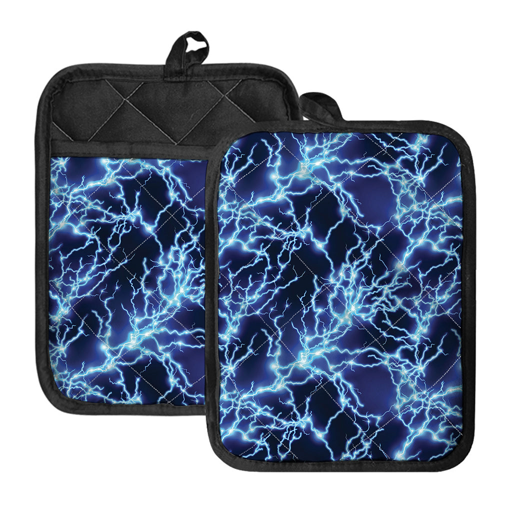 Blue Electric Lightning Print Pot Holders With Pocket