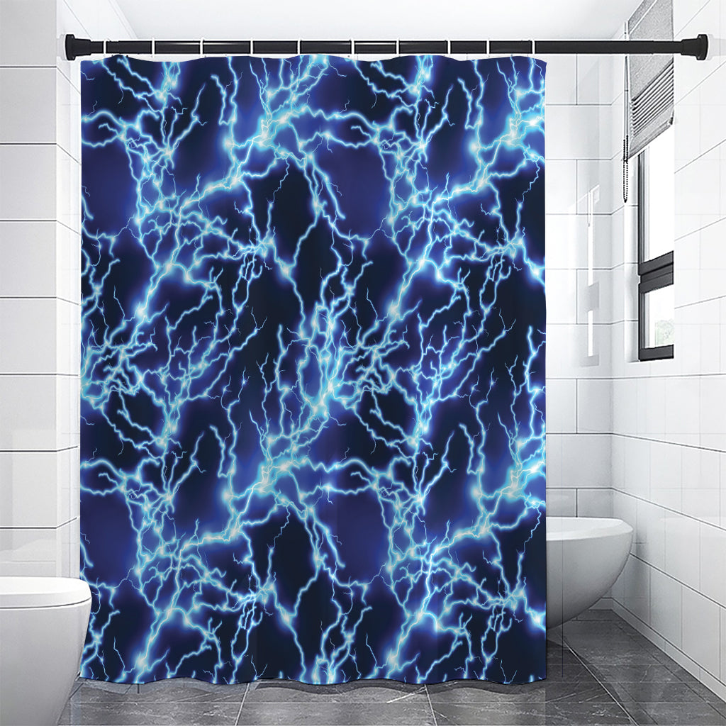Blue Electric Lightning Print Premium Shower Curtain