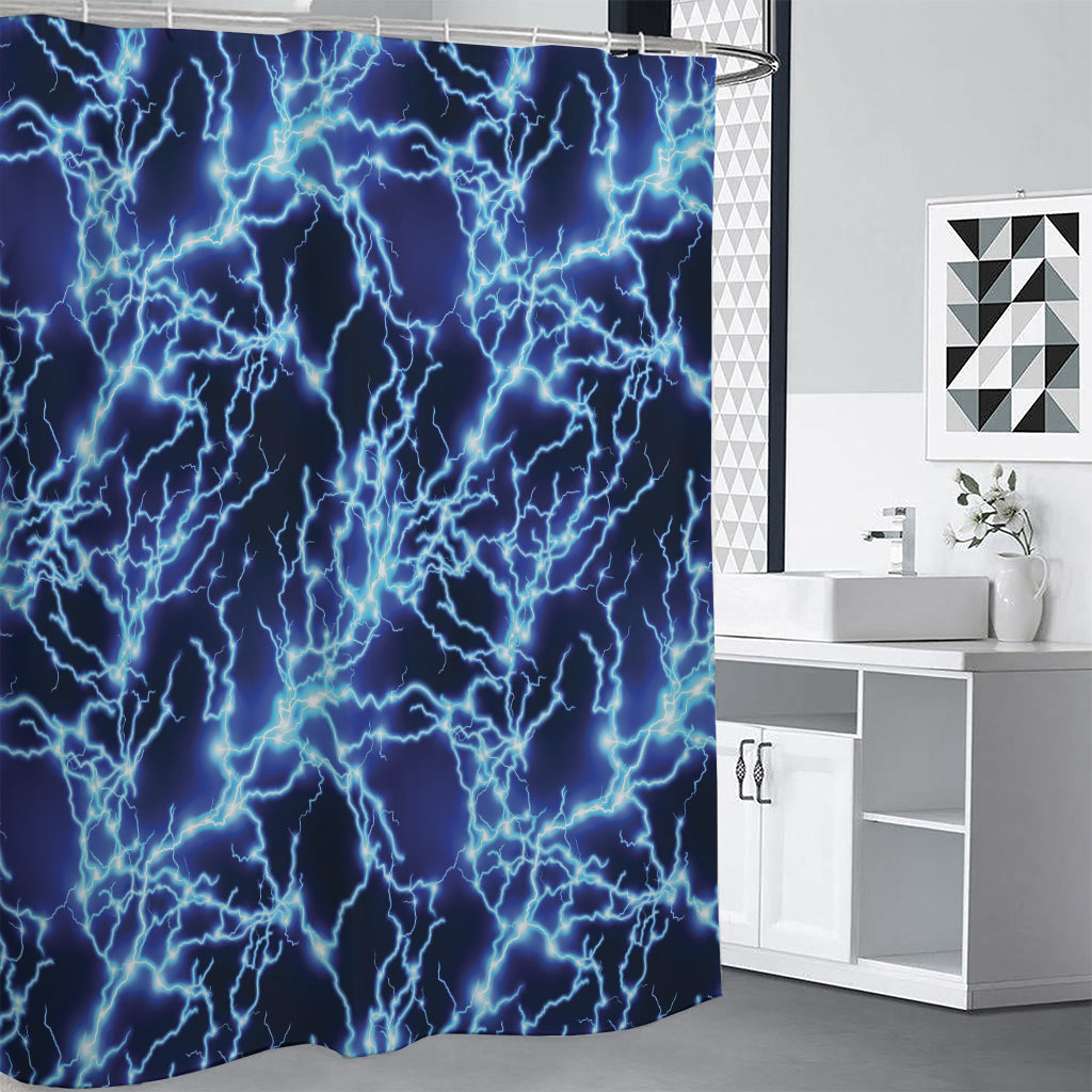 Blue Electric Lightning Print Premium Shower Curtain