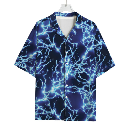 Blue Electric Lightning Print Rayon Hawaiian Shirt