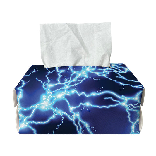 Blue Electric Lightning Print Rectangle Tissue Box Cover