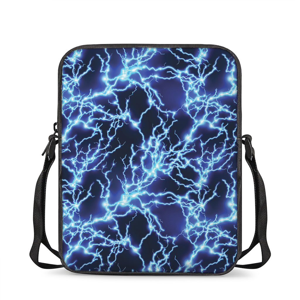 Blue Electric Lightning Print Rectangular Crossbody Bag