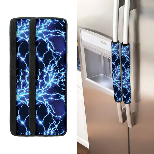 Blue Electric Lightning Print Refrigerator Handle Covers
