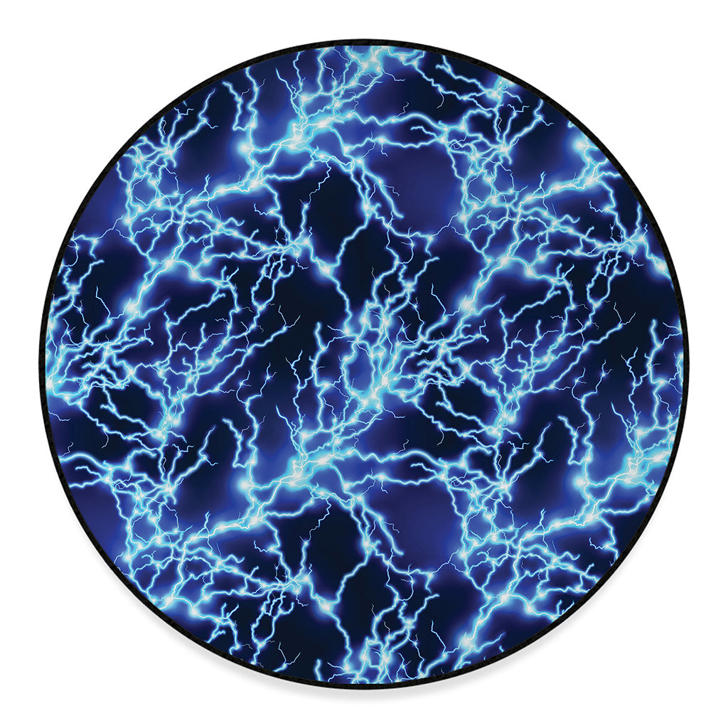Blue Electric Lightning Print Round Floor Mat