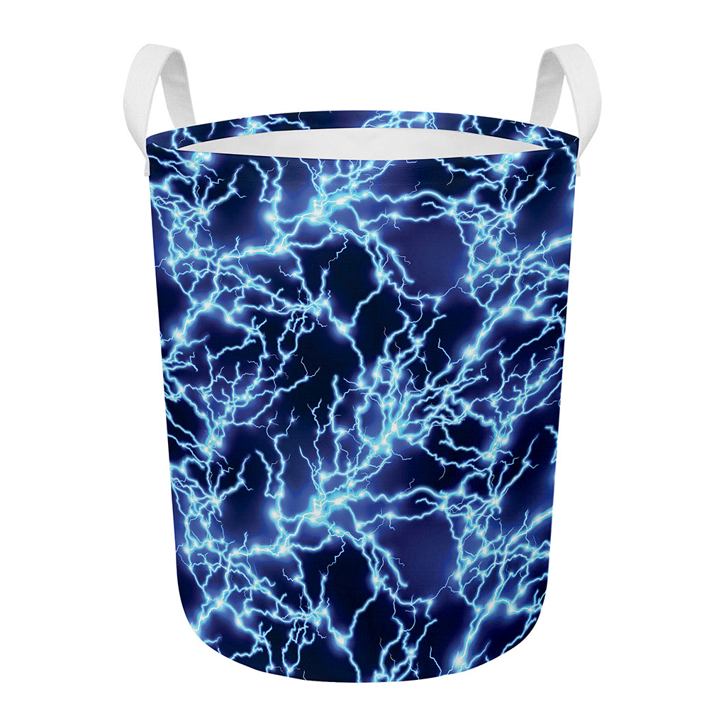 Blue Electric Lightning Print Round Laundry Basket