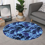 Blue Electric Lightning Print Round Rug