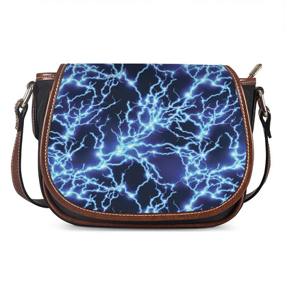 Blue Electric Lightning Print Saddle Bag