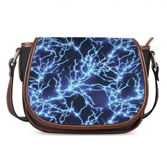 Blue Electric Lightning Print Saddle Bag