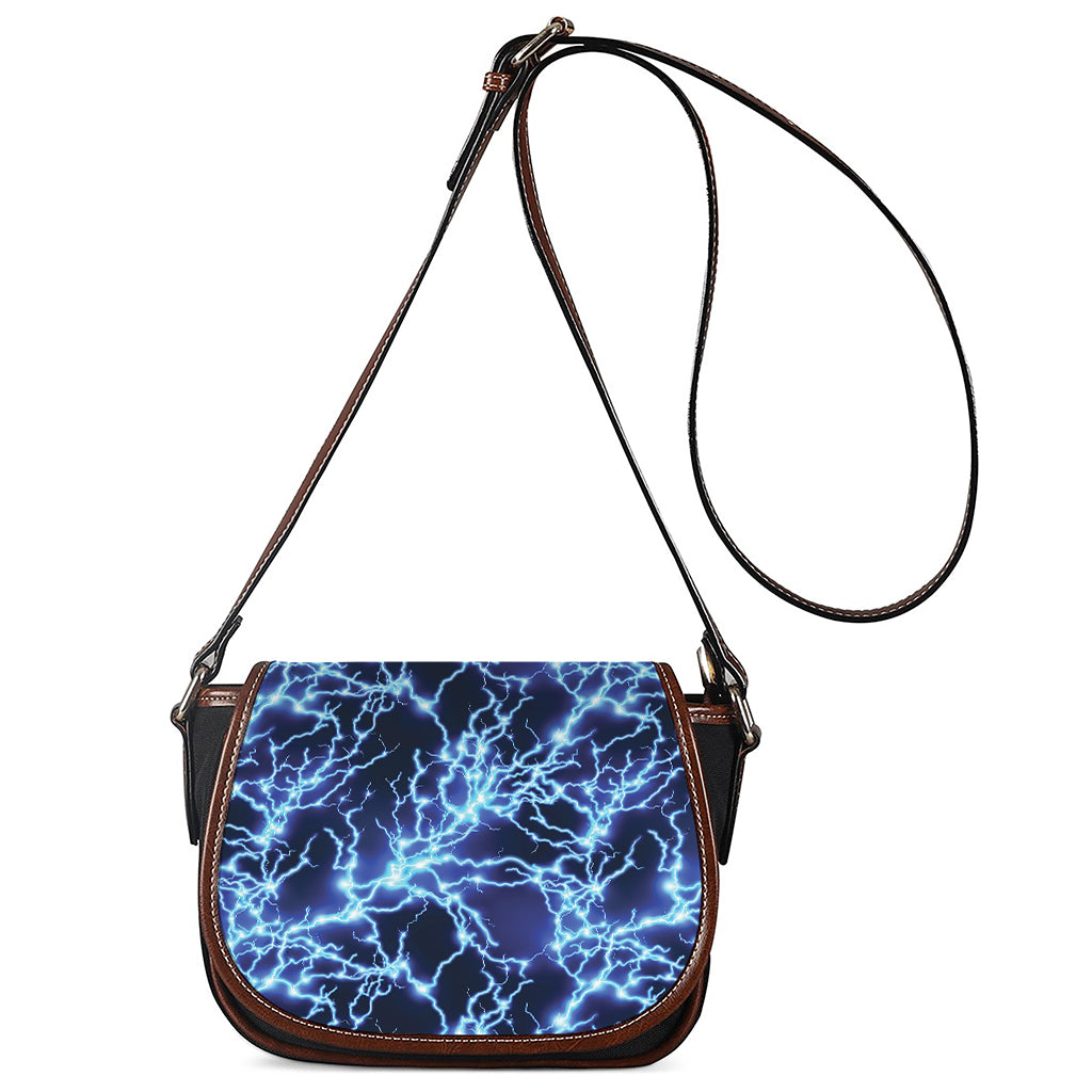 Blue Electric Lightning Print Saddle Bag