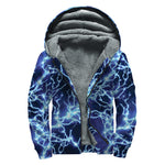 Blue Electric Lightning Print Sherpa Lined Zip Up Hoodie