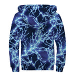 Blue Electric Lightning Print Sherpa Lined Zip Up Hoodie