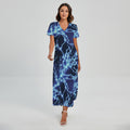 Blue Electric Lightning Print Short Sleeve Maxi Dress