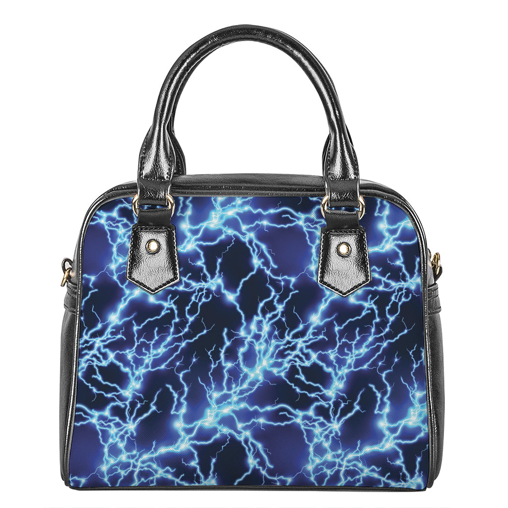 Blue Electric Lightning Print Shoulder Handbag