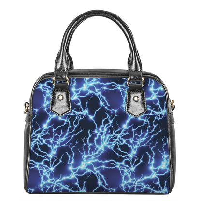 Blue Electric Lightning Print Shoulder Handbag