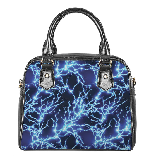 Blue Electric Lightning Print Shoulder Handbag